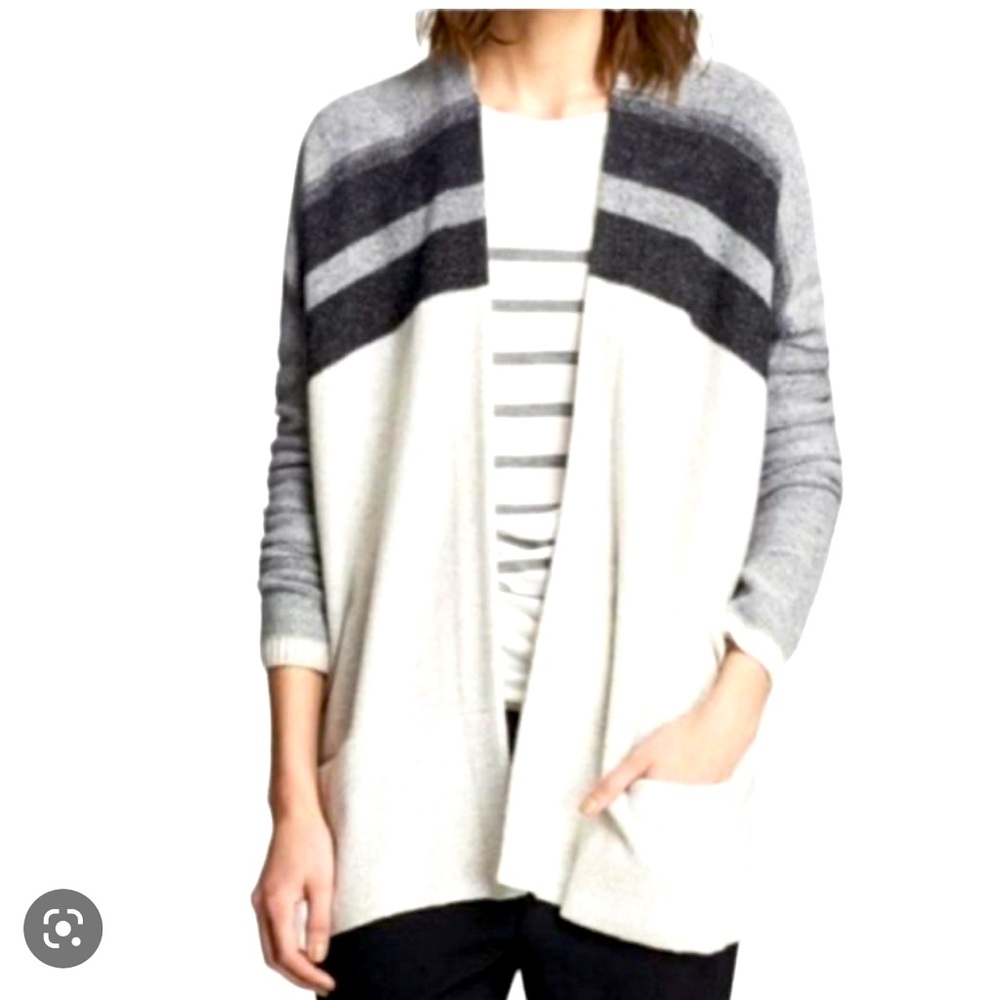 Vince Wool & Cashmere Blend oversized Cardigan Grey Black Stripes Small
